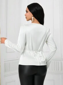 SHEIN Clasi Áo cánh dài tay họa tiết hoa 3D phong cách đi làm cho nữ - trắng - Xem 2