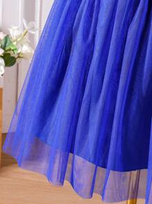 Sparklyn Vestido de fiesta sin mangas de color dorado brillante para niñas preadolescentes, adecuado para reuniones - Azul - Ver 5