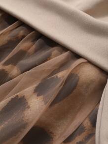 DAZY Leopard Print Mesh Patchwork Loose Mid-Length Dress For Women Cheetah Print,Fall Clothes