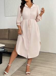 SHEIN Unity Große Größen Hemdkleid mit Kragen und Knopfleiste