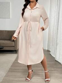 SHEIN Unity Große Größen Hemdkleid mit Kragen und Knopfleiste
