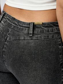 SUMWON WOMEN Designer Wide Leg Flared Jeans Y2K Style High Rise Bell Bottom Denim 90s Retro Vintage Wash Pants With Front Zip Casual Street Fashion - Black - View 5