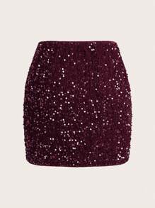 SHEIN Clasi Fashionable Shiny Sequin Solid Color Bodycon Mini Skirt