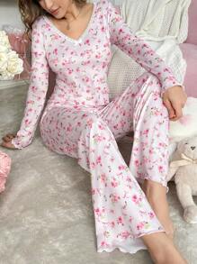 Ditsy Floral Women Long Sleeve & Pants 2pcs Pajama Set