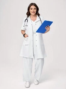 TaskEZ 大码护理服，带口袋的短袖上衣和长裤