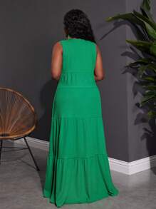 Slaydiva 新款锐舞/复活节女装、复古富家女装、乡村音乐会装、外出装、仙女风、音乐节装、热带度假女装、夏季女装、夏季、锐舞、欧洲夏季、春季装、西部风女装（大码）、音乐会装、毕业典礼装、百搭休闲简约大码纯色无袖褶皱长裙 - 綠色 - 查看 2