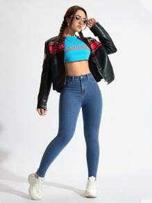 SHEIN ICON Women's Pocket Skinny Casual Versatile Denim Jeans Y2k