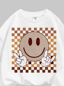 Young Girls Retro Plaid Print Knit Crew Neck Letter Graphic Loose Sweatshirt With Fitted Flared Pants 2 Pieces Set, Girls Winter Clothes, Young Girl Winter Clothes, Girls Fall Clothes, Girls Fall Outfits, Young Girl Clothes Girls, Young Girl Costume - Multicolor - View 3