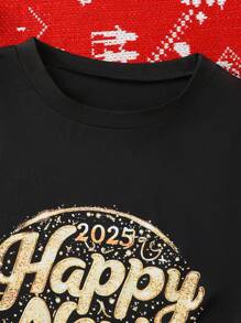 SHEIN 女士圆领长袖印花主题字母卫衣,家庭套装 (4件单独出售),秋冬 - 黑色 - 查看 3