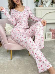 Ditsy Floral Women Long Sleeve & Pants 2pcs Pajama Set