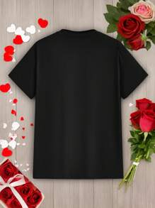 Manfinity Homme Casual Fashion Funny Interactive Cartoon Character Graphic Print Couple T-Shirt, Slim Fit Short Sleeve For Men, Suitable As A Gift For Boyfriend - Black - View 4