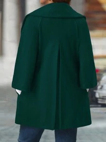 SHEIN LUNE Plus Size Solid Black Loose Fit Overcoat With Metal Buckle High Collar, Fashion - Dark Green - View 2