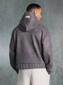 SUMWON Suedette Streetwear Pullover Hoodie With Drawstring Kangaroo Pocket Autumn Winter Casual Athletic Wear Loungewear Everyday Basic Essential - Dark Grey - View 2