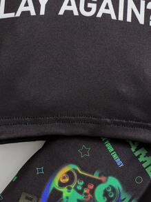 SHEIN Colorful Game Console Print Boys 2-Piece Pajama Set, Long Sleeve Shirt & Pants, Snug Fit, Daddy And Me Matching Outfits (2 Sets Sold Separately) - Black - View 5