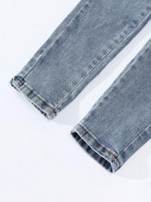 Girls Retro All-Match Casual Elastic Skinny Blue Denim Pants - Medium Wash - View 6