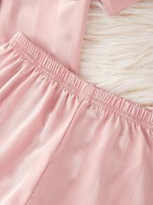 Conjunto informal de 2 piezas de blusa de manga corta con rayas de sandía y rosa, y shorts para niña, sencillo y fashionable
