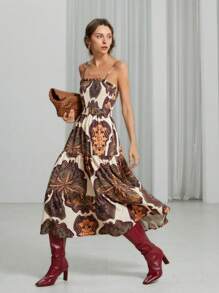 Aveloria Modichic Bohemian Floral Printed Sleeveless Cinched Waist High Waist Dress, Suitable For Spring And Summer Valentine's Day