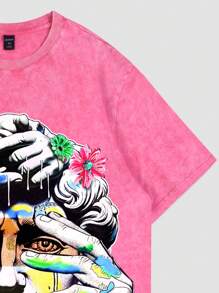 ROMWE MEN Street Life Men's Printer Round Collar Short Sleeve T-Shirt - Pink - View 4