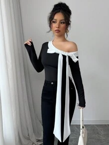 Elenzga Women's Casual, Intellectual Red Designed T-Shirt, Spring/Autumn New Arrival - Black - View 3