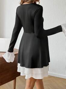 SHEIN Maternity Contrast Color Long Sleeve Bodycon Dress
