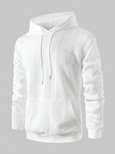 Street Life Men's Solid Color Long Sleeve Pocket White Hoodie, Casual Everyday Wear