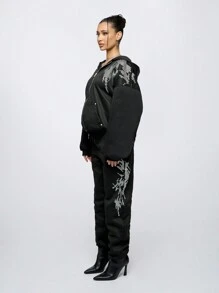 SUMWON WOMEN 水钻装饰慢跑运动服冬季秋季家居服运动服现代运动休闲两件套拉链前运动服 - 黑色 - 查看 6