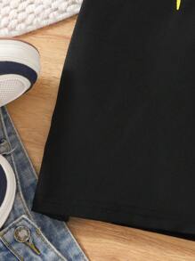 Girls' Casual Black Letter Print Front T-Shirt, Simple Style - Black - View 3