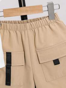 SHEIN Leap Crew 3 件套男童实用背心、短裤和 T 恤套装 - 卡其色 - 查看 5