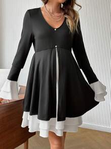 SHEIN Maternity Contrast Color Long Sleeve Bodycon Dress