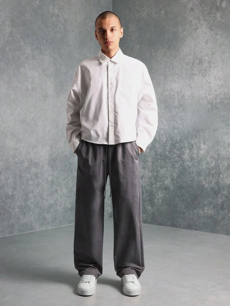 Crop Fit Long Sleeve Shirt And Straight Fit Pants 2 Piece Set