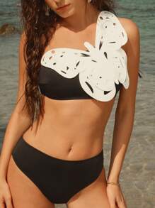 Anewsta Women's Simple Fashion Casual Daily Swimwear Set Summer - Black and White - View 6