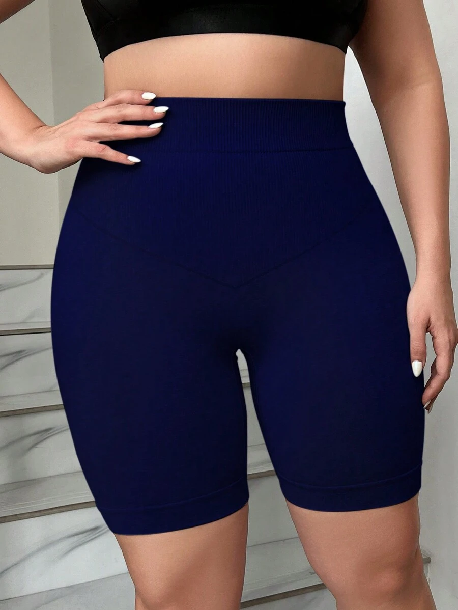 1 quần short định hình eo cao liền mạch cỡ lớn - Màu xanh hải quân - Xem 1