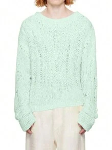 Manfinity EZcore Men's Solid Color Crew Neck Long Sleeve Ripped Minimalist Casual Sweater - Mint Green - View 1