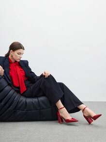 CUCCOO BIZCHIC Damskie czerwone buty z PU V-Cut ze szpiczastym noskiem, wsuwane, na co dzień, na wysokim obcasie, uniwersalne na dojazdy do pracy, randki, imprezy