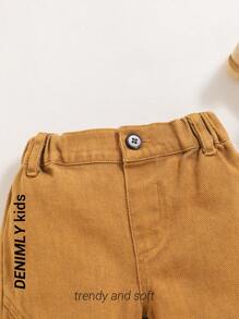 Infant & Toddler Boys' Casual Fashion Mixed Patchwork Elastic-Free Lightweight Jeans Pants, Spring/Autumn