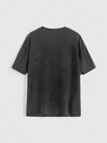 ROMWE Goth Vintage Distressed Angel Skull Print Loose T-Shirt For Women - Grey - View 3