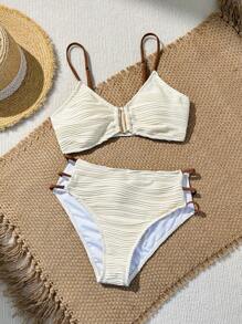 SHEIN Y2K Style Teen Girls Bikini Set, Fashionable Minimalist U-Neck Hollow Out Swimwear, Suitable For Summer, Beach, Vacation