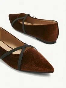 CUCCOO CHICEST Women's Pointed Toe Suede Criss-Cross Elastic Band Flat Soft Bottom Slip-On Comfortable Casual Shoes Spring Shoes - Brown - View 3