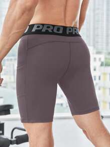 Manfinity Fitness Men's Letter Knitted Tight Workout Shorts - Purple - View 2