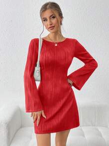 SHEIN Essnce Women's Long Sleeve Open Back Lace-Up Detail Dress