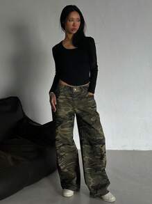 DAZY Pantalones vaqueros sueltos y casuales de verano para mujer con estampado de leopardo