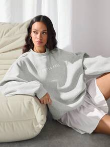 Manfinity INSISELF Unisex Knit Loose Drop Shoulder Crew Neck Pullover Sweatshirt, Suitable For Autumn/Winter - Light Grey - View 3