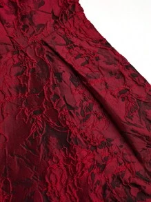 Sweetra Neo-Traditional Retro Button-Up Princess Waist-Cinched Flared A-Line Dress - Burgundy - View 5