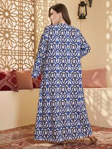 Al Najma Robe de kaftan longue imprimée, patchwork de sequins, style grande taille pour femmes