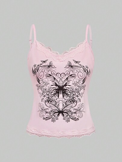 Fairycore Top de style camisole simple et imprimé, mode décontractée pour femmes, à porter au quotidien