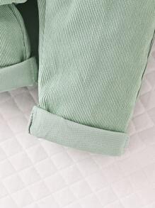 SHEIN Vintaside Kids 2件組女嬰花卉刺繡燈芯絨帽子連身褲 秋季款 - 綠色 - 查看 6