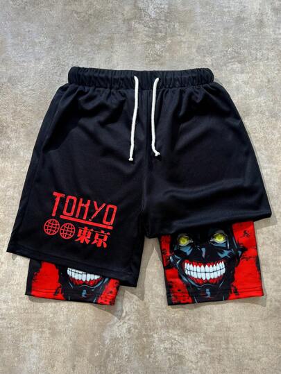 SHEIN 1 pieza Pantalones cortos con cordón y gráfico de figura simple para adolescentes, ropa de primavera para la escuela, ropa para niños adolescentes, chaquetas de primavera para volver a la escuela