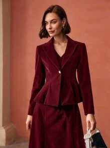 MOTF PREMIUM VELVET SINGLE BUTTON PEPLUM BLAZER