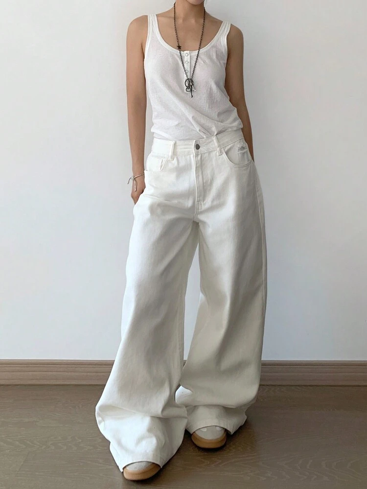 Women's Casual Loose Wide Leg Jeans With Pockets, Versatile,Baggy Jeans