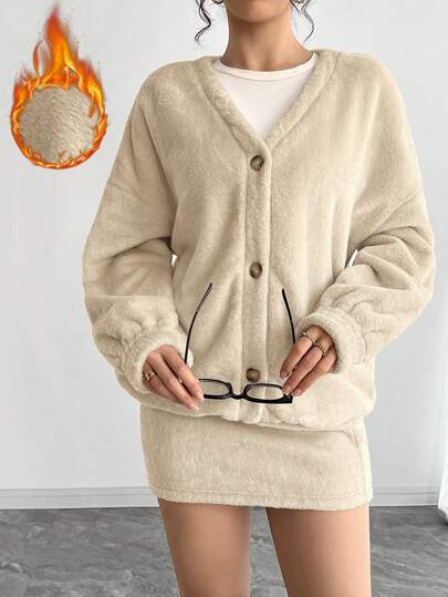 SHEIN Unity 2pcs Women Solid Color Top And Skirt Set, Minimalist Fashion Casual Everyday Wear